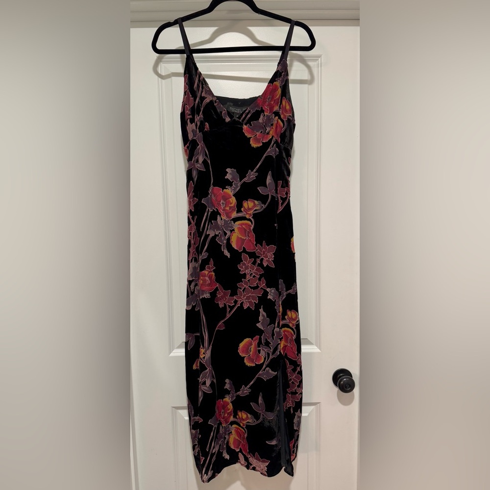 Rachel Zoe Black Velvet Maxi Dress with Pink and Orange Floral Print